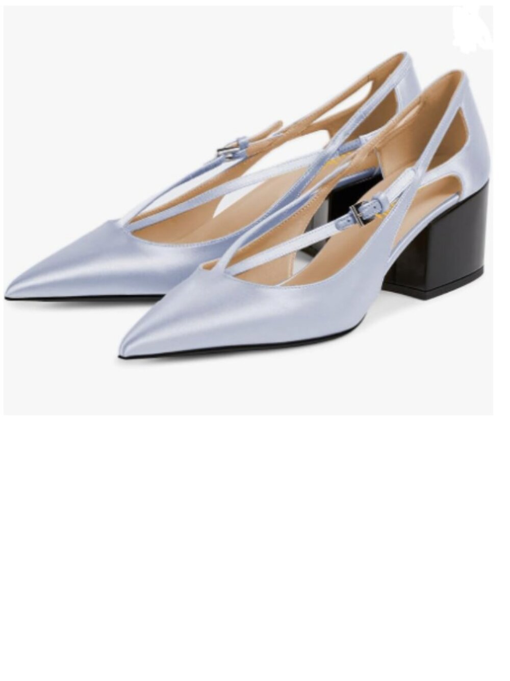 Maiyang Light Blue Cutout Block Heel Pointed Toe Cross Strap Adjustable Pumps